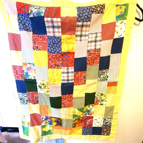 Vintage Handmade Patchwork Baby Blanket Floral Butterflies Colorful W34xL43.5” - Picture 1 of 10